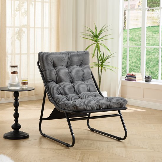 2-delige Loungestoel - Vrijetijdsloungestoel - Outdoor vrijetijdsloungestoel - Terrasloungestoel - Stoel - Met voetsteun - Met kussen - Comfortabel hangstoelontwerp - Geschikt voor woonkamer, slaapkamer, leeskamer - Grijs — afbeelding 3