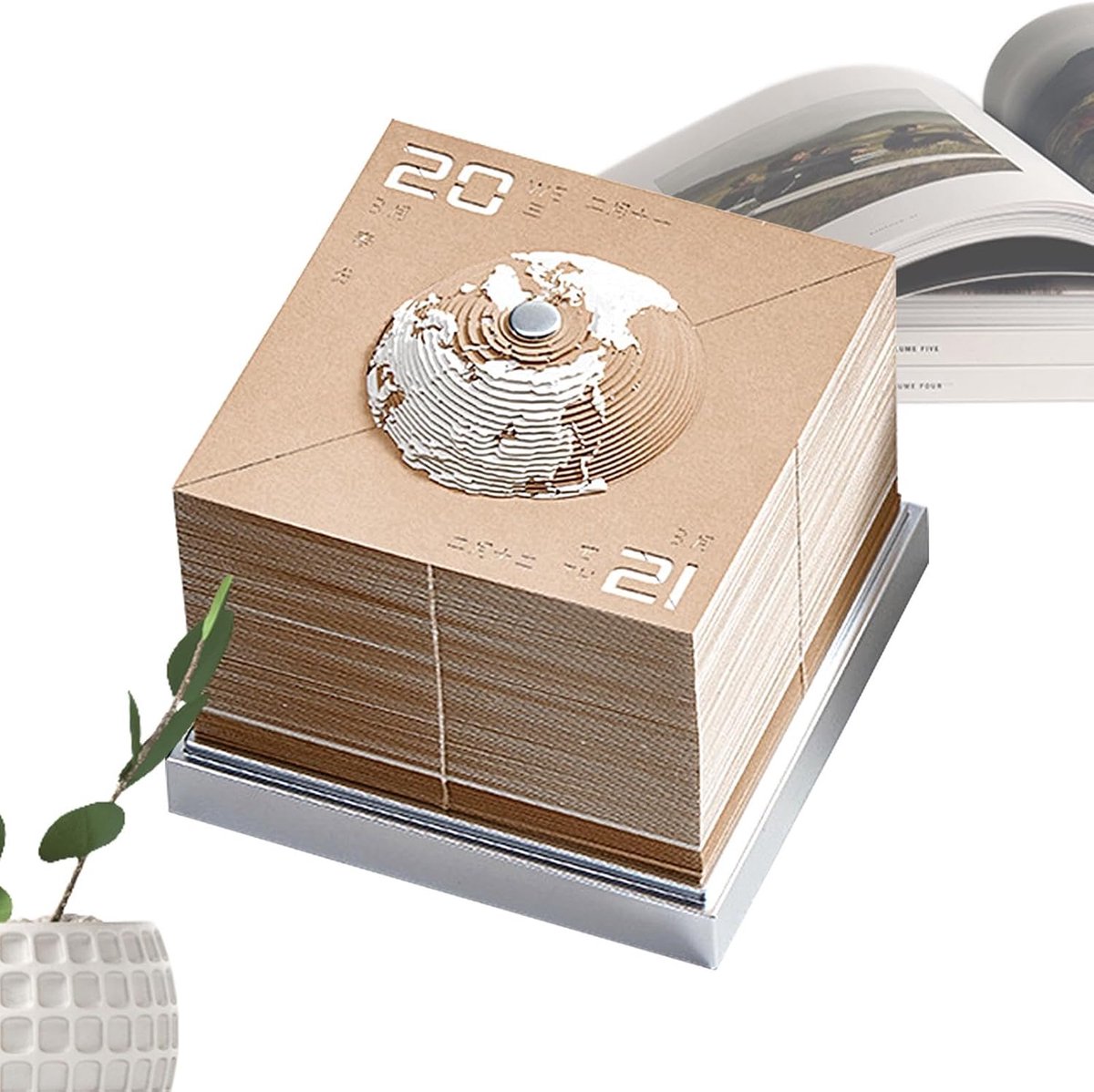 Papieren Kalender - Creatieve Decoratie - Tijd Beheer - Uniek 3D Ontwerp - 8.9 x 8.9 cm - Aardworm