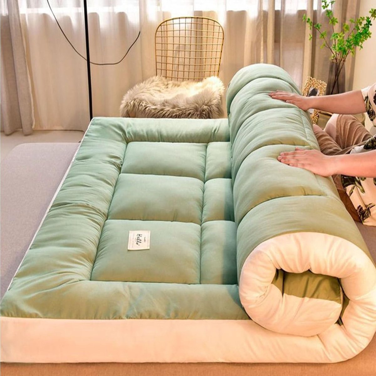 Futon Matras - Japans Slaapkussen Opvouwbaar - Gastvrij Ontvangen - Ademend Vochtabsorberend - 150x200cm - Grijs