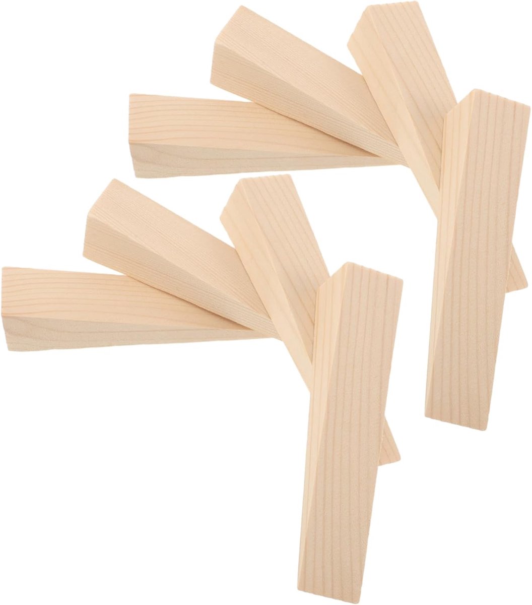 Houten Deurwiggen - Deurhouders - Deuren Open Houden - Antislip Driehoek - 15 x 3 x 3 cm - Beige