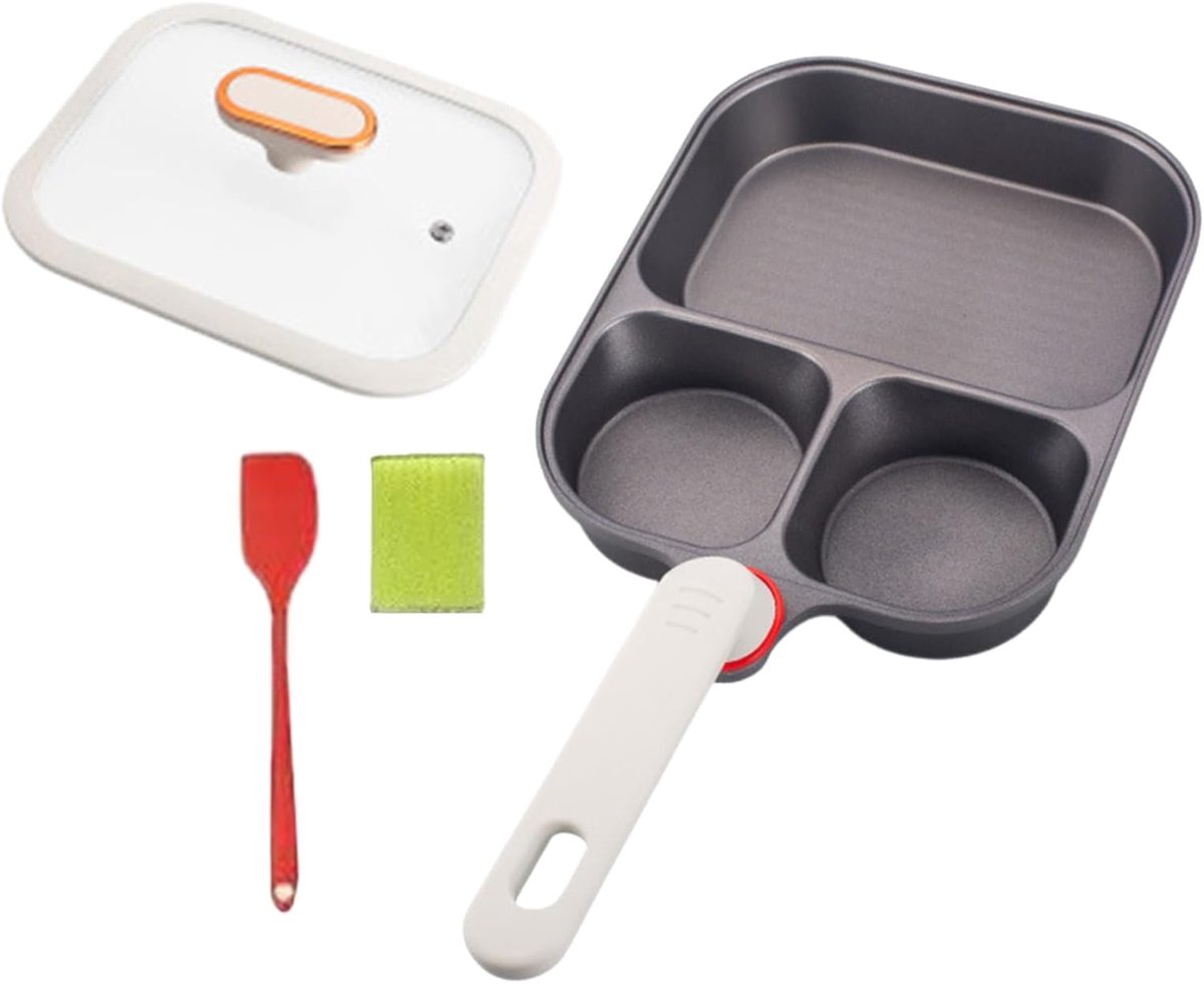 Ontbijt Eierpan - Koekenpan met secties - Ontbijt Koken - Drievoudige sectie - 23.5 cm - Zwart