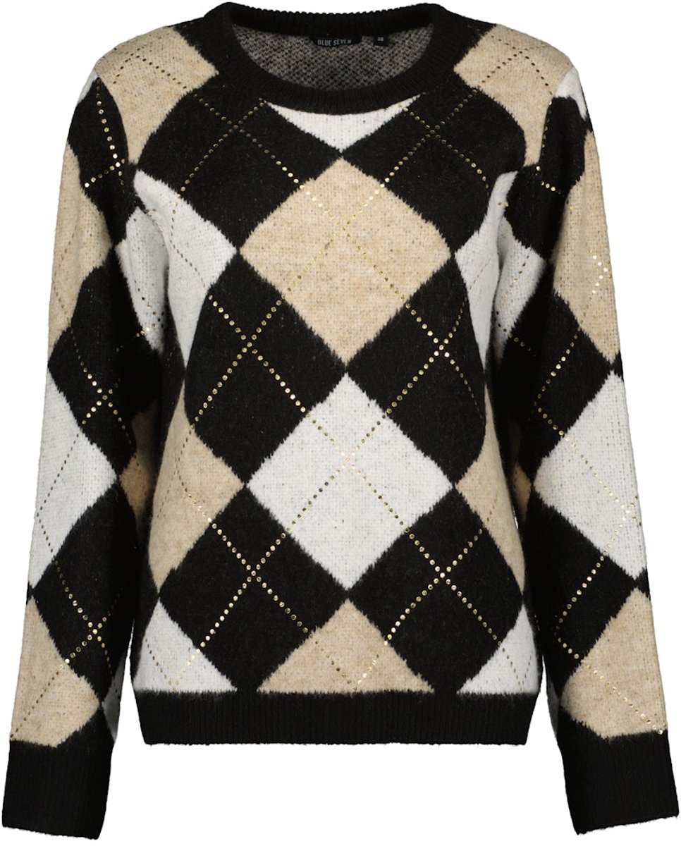 Blue Seven - dames - Trui 248160 zwart/beige ruit Blue Seven - maat 40