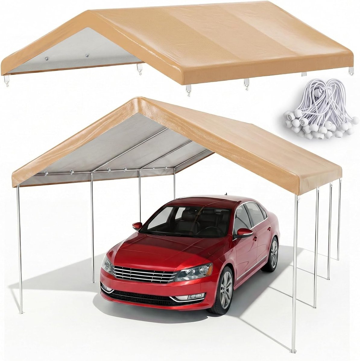 Carport Luifel Vervanging - Tent Cover - Voertuig Beschermen - Heavy Duty PE Stof - 10 x 20 FT - Beige