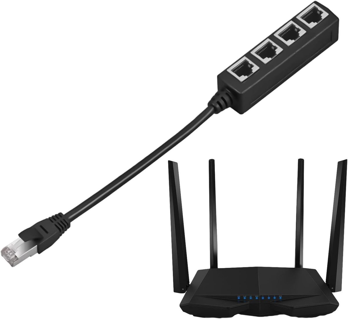 Netwerk Splitter - Internet Adapter - Netwerk Delen - Vergulde Koperen Connector - 20 cm - Zwart