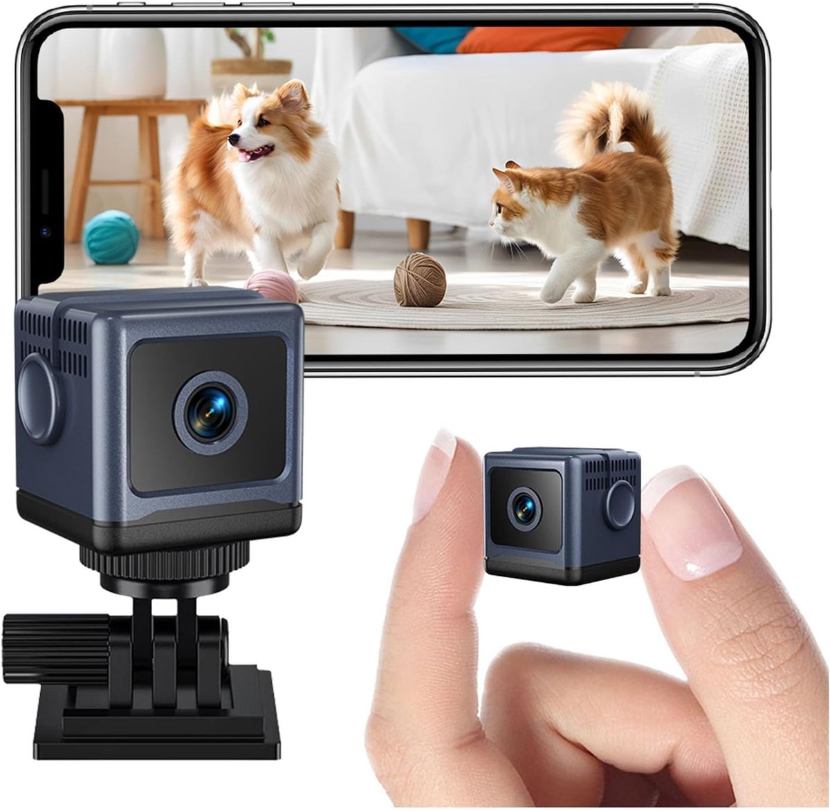 Mini Beveiligingscamera - Draadloze Camera Babyfoon - Huisbewaking Binnen - AI Bewegingsdetectie - 10 x 7 x 6 cm - Wit