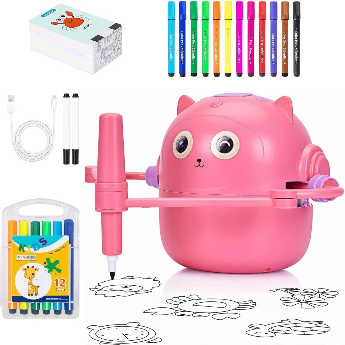 Tekenen Robot - Schilder Hulp - Creatief Leren - 100 Kaarten - 110 mm x 125 mm - Roze