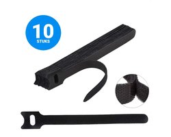 Herbruikbare Kabelbinders Klittenband | 10 Pack | Kabelmanagement | Alternatief voor Tie Rips | Hersluitbaar | Kabel oproller | Opberger | Organizer | 15 Centimeter lang | Zwart