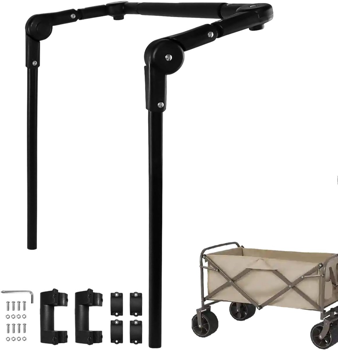Duwstang Voor Karren - Trekstang Accessoire - Buitenactiviteiten - 180 Graden Draaibaar - 51x39x29cm - Zwart