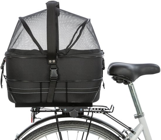 Trixie - Fietsmand Achterop - Zwart - Met Kussen En Kap - 29X42X48 CM