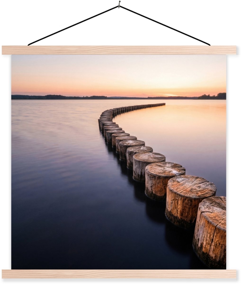 Posterhanger incl. Poster 120x120 cm - Schoolplaat - Hout - Palen - Water - Textielposter 