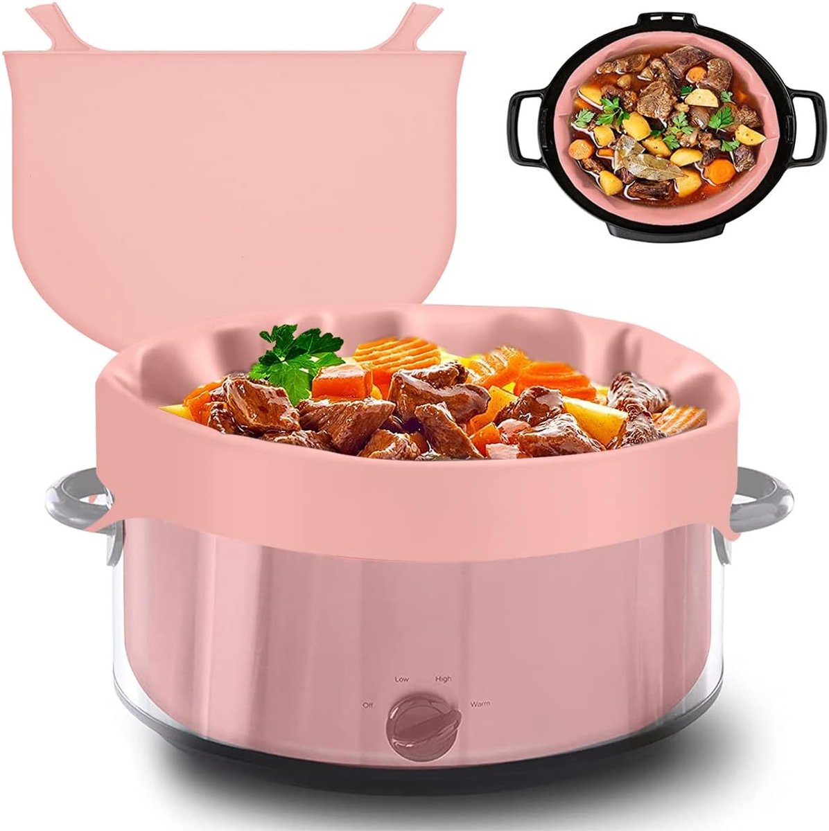 Siliconen Slowcooker Liner - Inzetstuk Koker - Maaltijden Bereiden - Met Handvatten - 8 Quarts - Roze