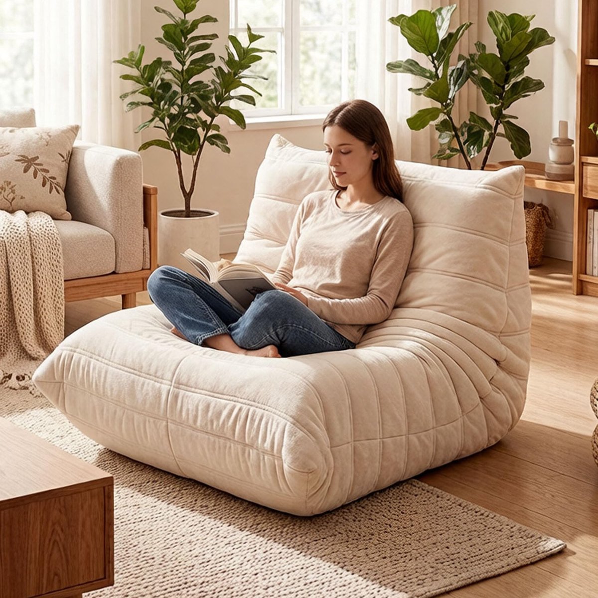 Zitzak Bank - Loungebank Vloer - Ontspannen Zitten - Ergonomisch Schuim - 85 x 90 x 75 cm 