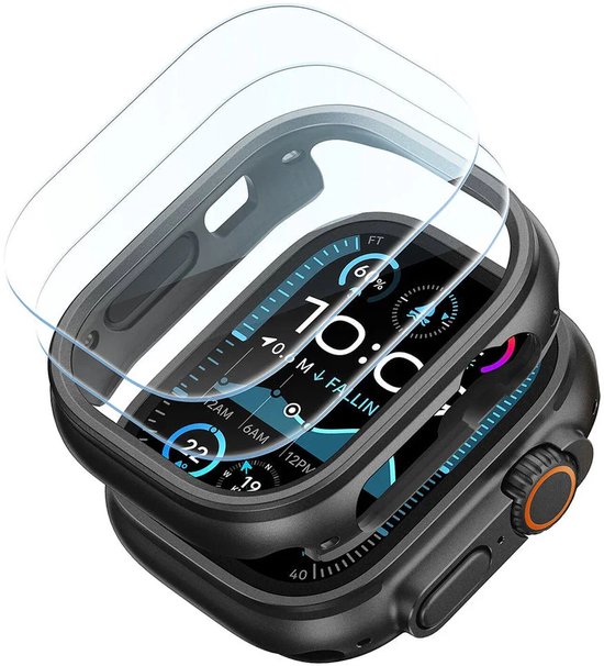 ESR Geschikt voor Apple Watch Ultra 3 / 2 / 1 - Hoesje met 2-Pack Tempered Glass - Bumper Case + Duo Pack Screen Protector - Armorite Protection Set - Zwart