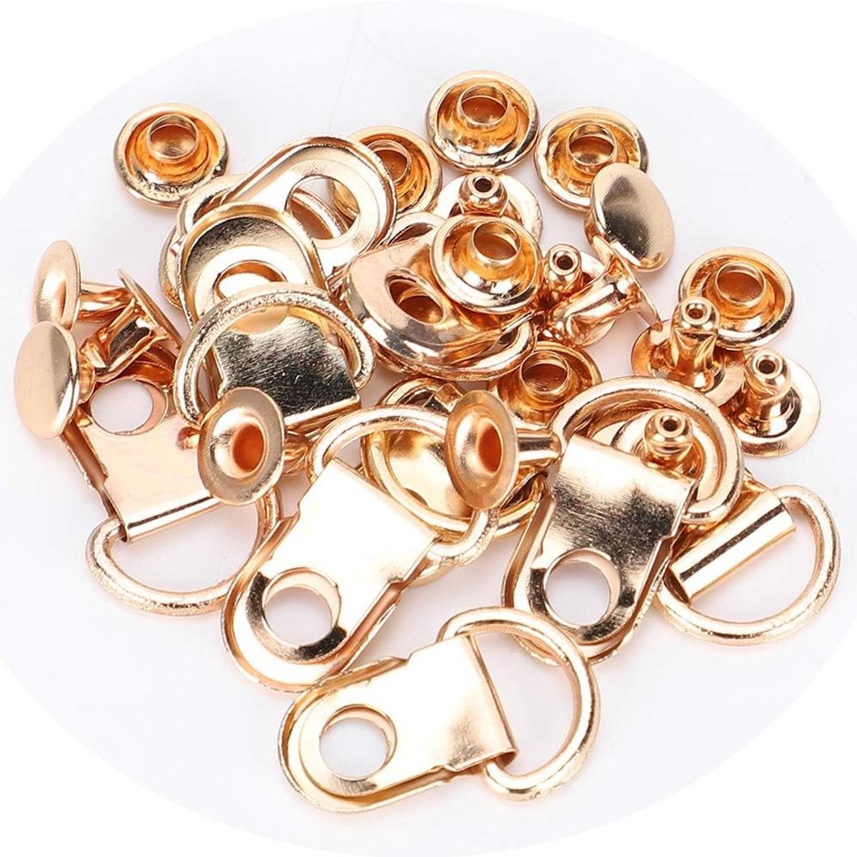 100 Stuks D-Ringen en Rivet Ogen voor Laarzen, 9 x 14 mm Goudkleurig Messing, Ideaal voor Leren Schoenen en Tassen