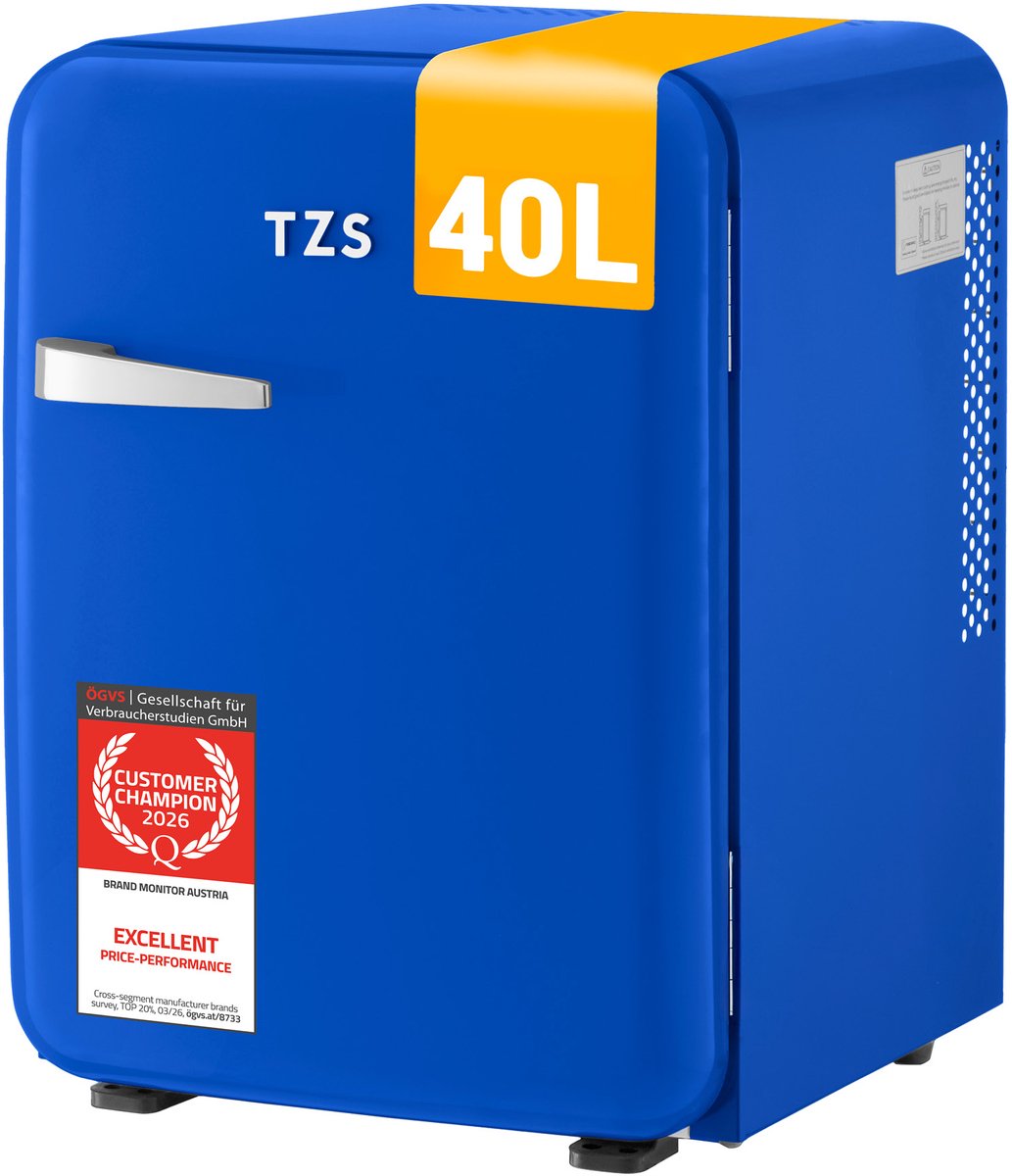 TZS First Austria Mini koelkast - Minibar - 40 liter - Vrijstaand - Volledig stil 22dB - Retro - Donkerblauw
