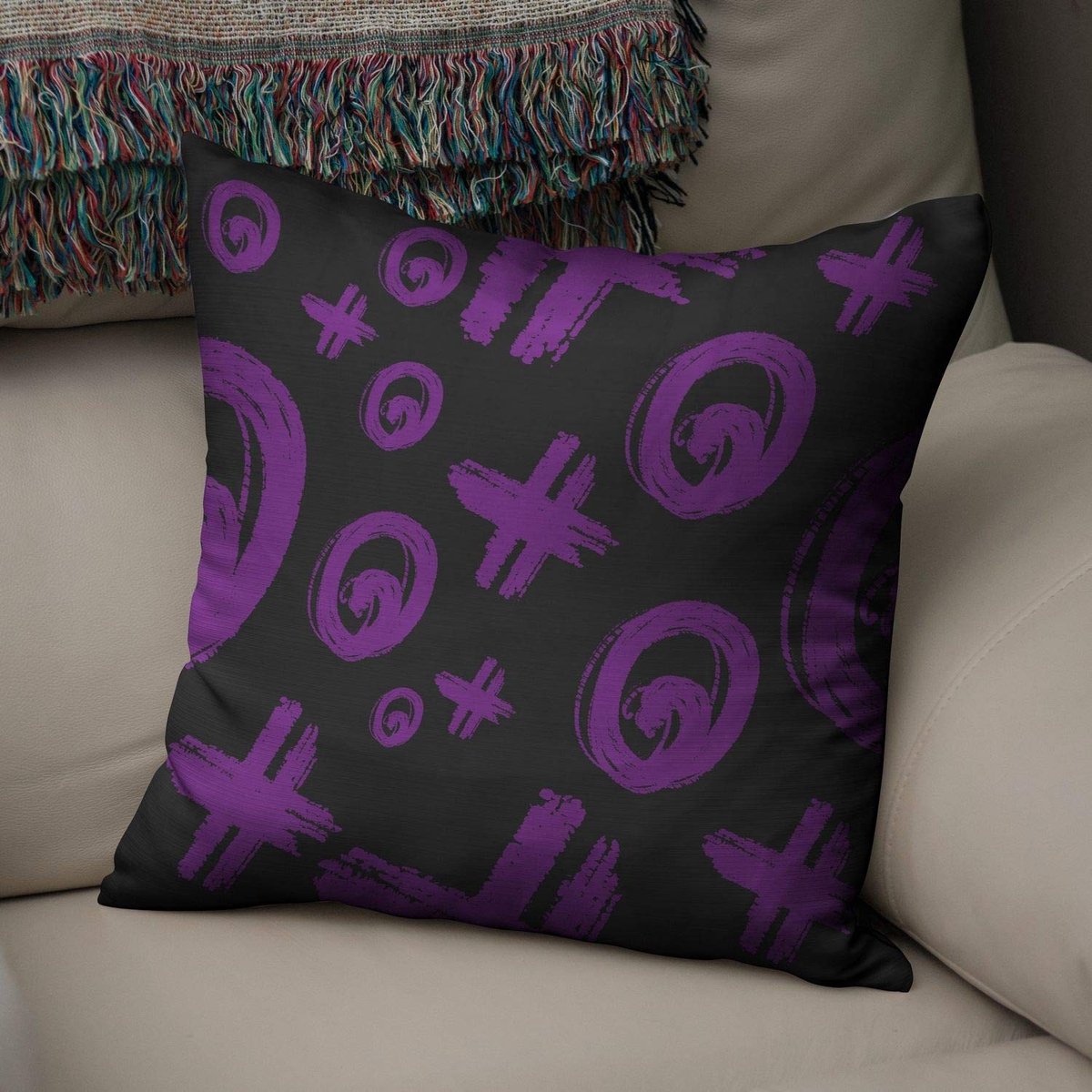 Omgoods - Decoratieve Kussensloop Paars en Zwart 43x43 Cm - Sofa, Slaapkamer, Kantoor, Auto