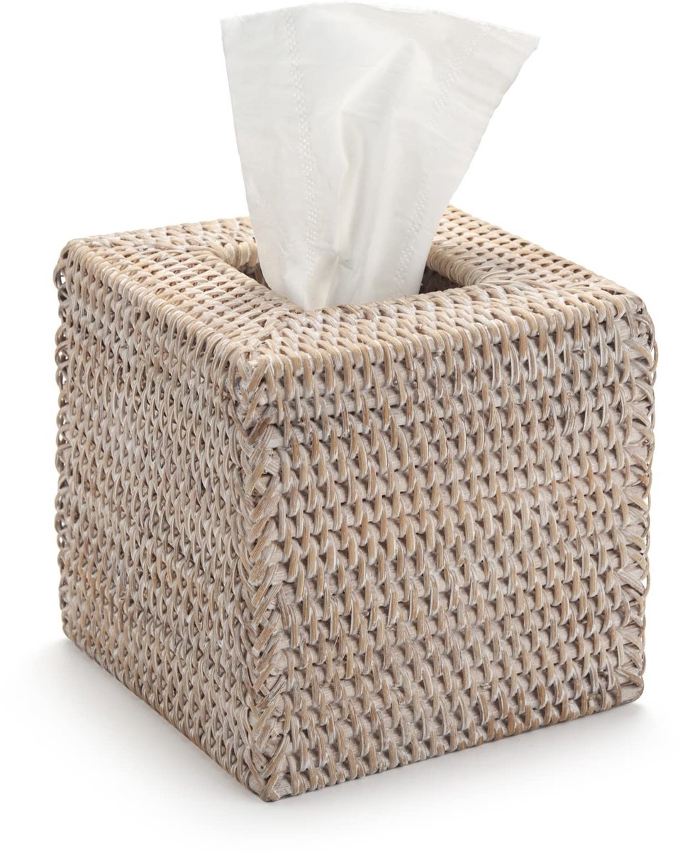 Omgoods - Rattan Opbergdoos - Vierkante Tissuebox van 14 x 14 x 15 cm