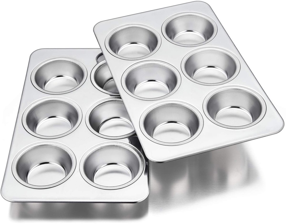 Omgoods- Muffinvorm roestvrij staal - Set van 6 muffinbakplaten - Muffinplaat voor 6 muffins - Vaatwasmachinebestendig - Voedselveilig - Gladde afgeronde randen - Bakvorm