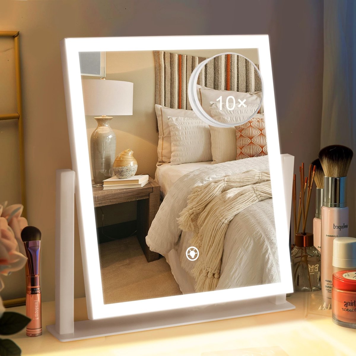 Omgoods - Dimbare Make-up Spiegel met Verlichting - 360° Rotatable met 10x Magnificatie