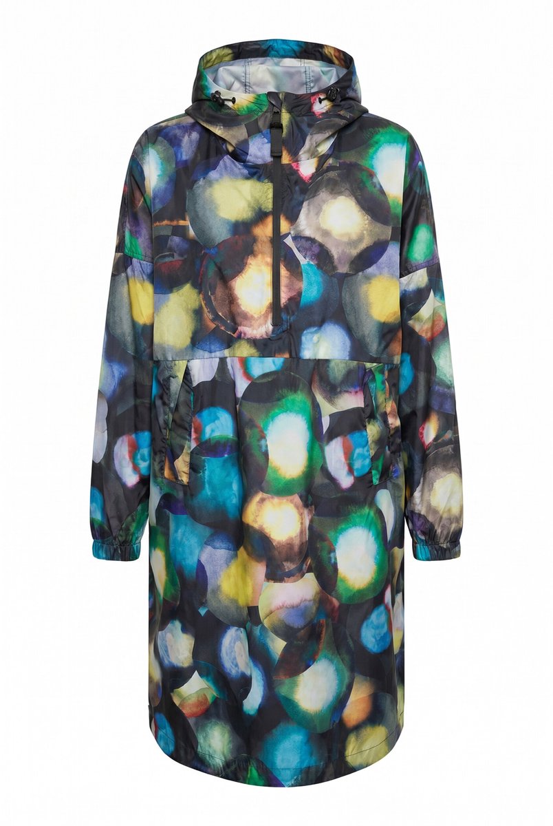 Laurasøn - Dames - Functionele regencape unisex print capuchon - Donkertaupe - Maat 1