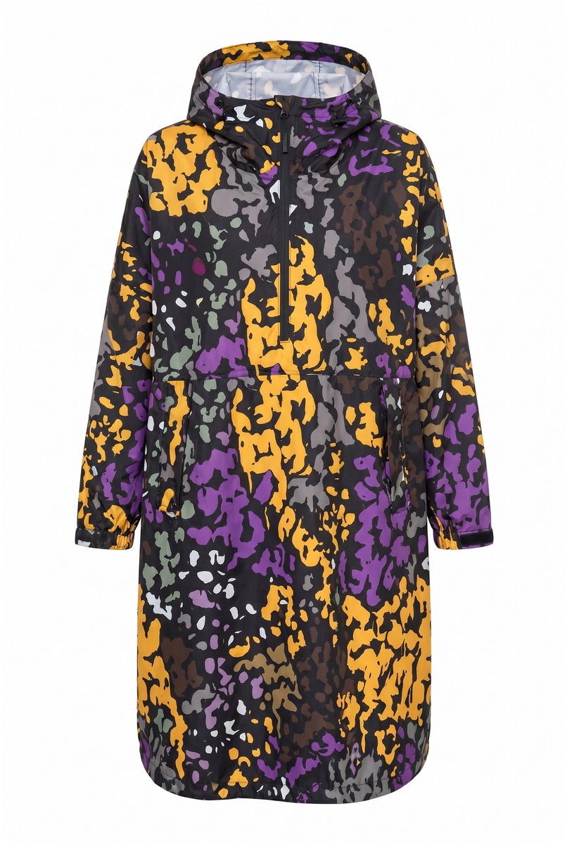 Laurasøn - Dames - Functionele regencape unisex print capuchon - Oker - Maat 1