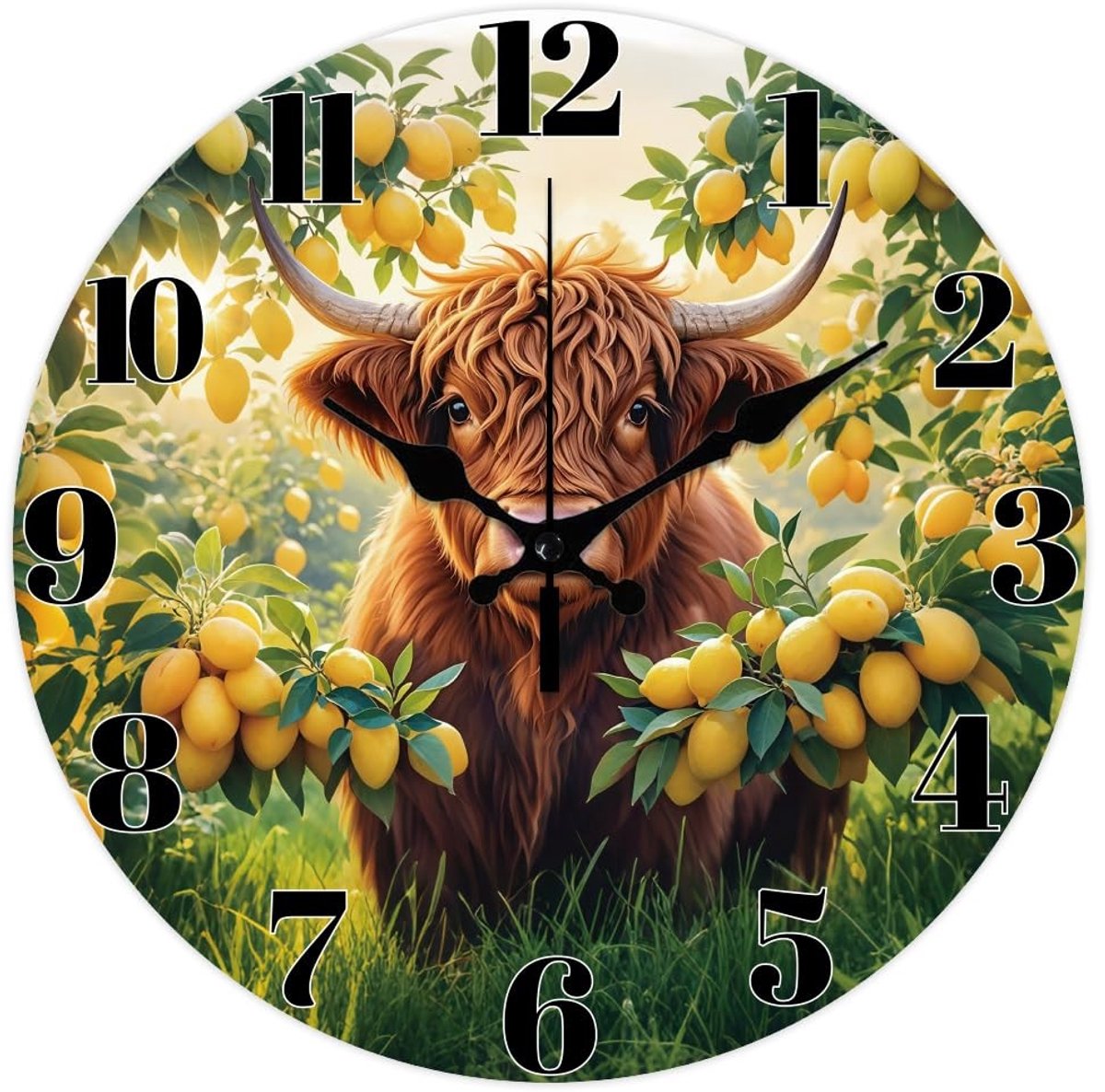 Omgoods - Highland Cattle Wandklok 30 cm - Stil en Decoratief voor Thuis en Kantoor