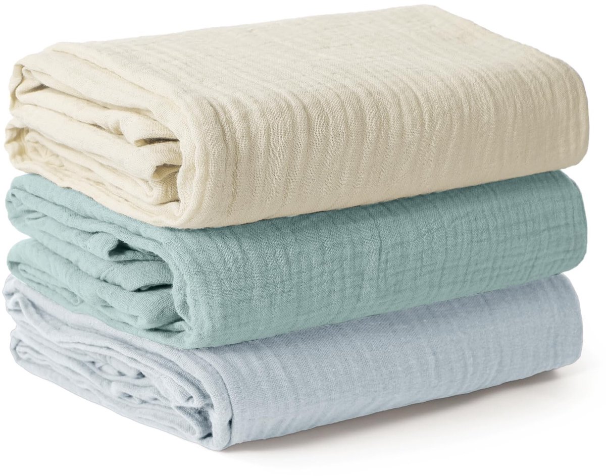 Omgoods - Newborn Swaddling Cloth - Grote Muslin Doek 100x100 cm, 3-Pack, Lichtblauw