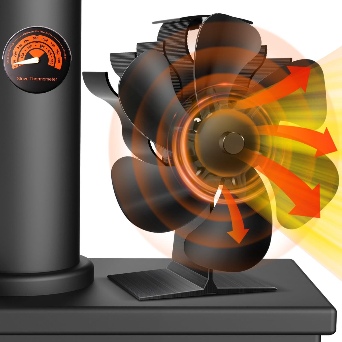 Omgoods - 6-Blade Elektrische Stove Fan met Thermometer - Stille Kachelventilator voor Houtkachel