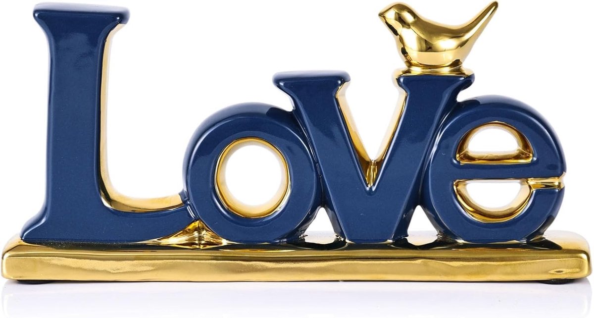 Omgoods - Blauw en Gouden Liefde Beelden voor Woondecoratie
