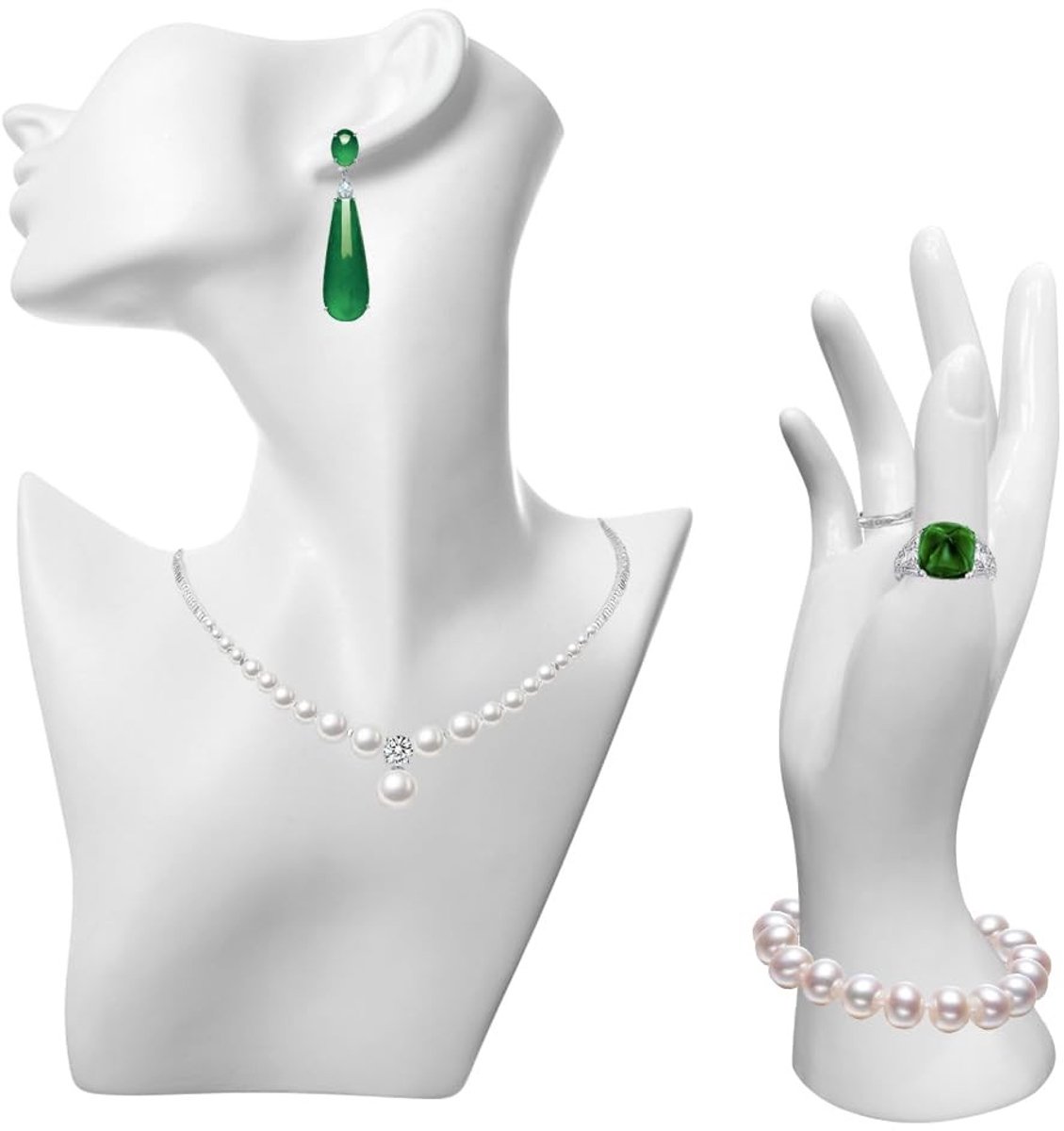 Omgoods - Set van 2 Mannequin Displays voor Sieraden met Bust en Hand