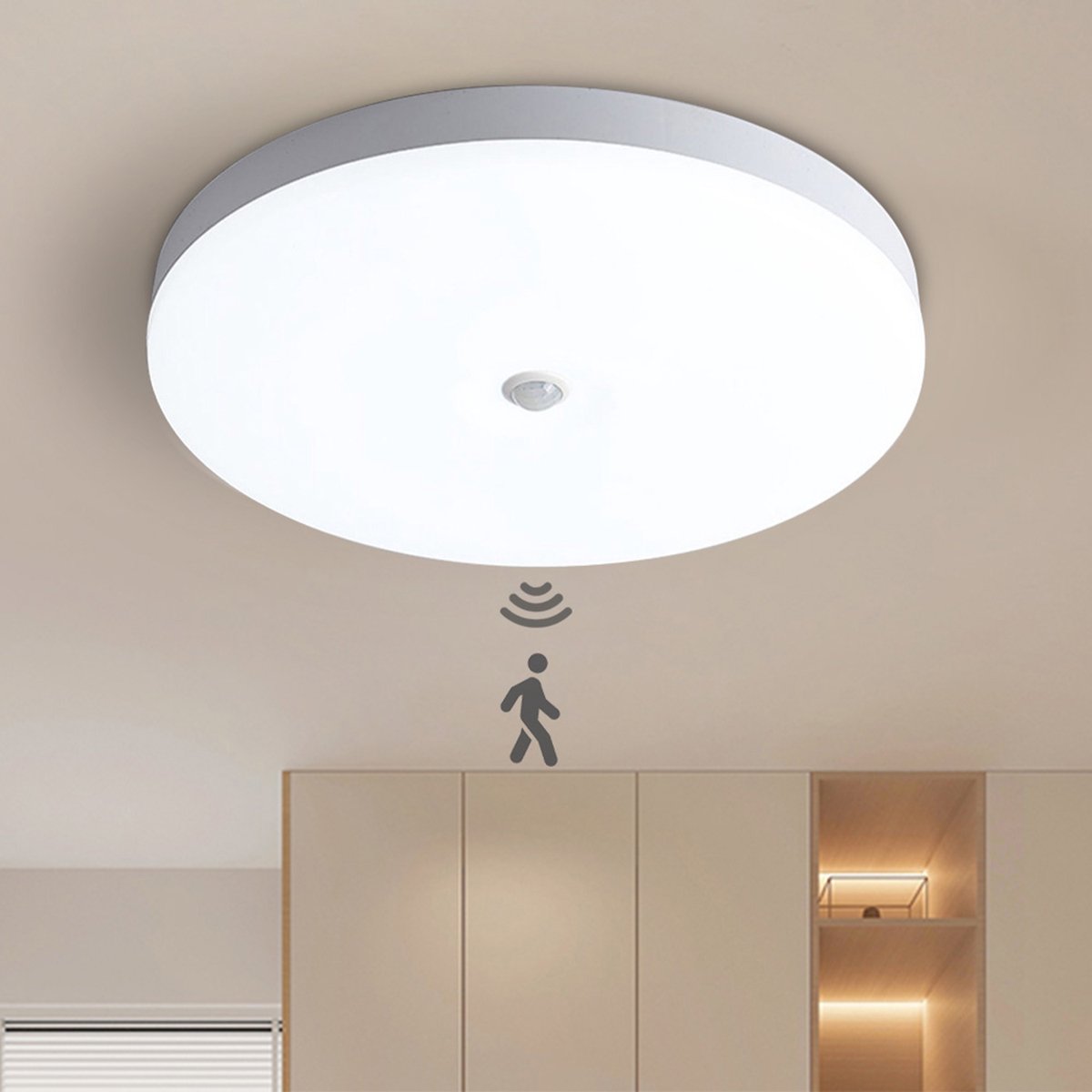 Lapamax LED Plafondlamp met Bewegingssensor en Lichtsensor - Ø 22 cm Plafonnière - Automatisch Licht met 120° Detectie - Voor Hal, Trap, Garage, Berging en Kelder
