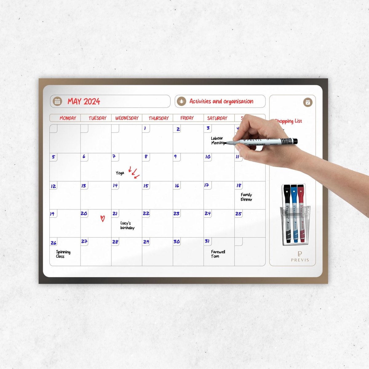 Omgoods - Wandkalender - Zelfklevende Maandplanner 60 x 40 cm met 3 Stiften