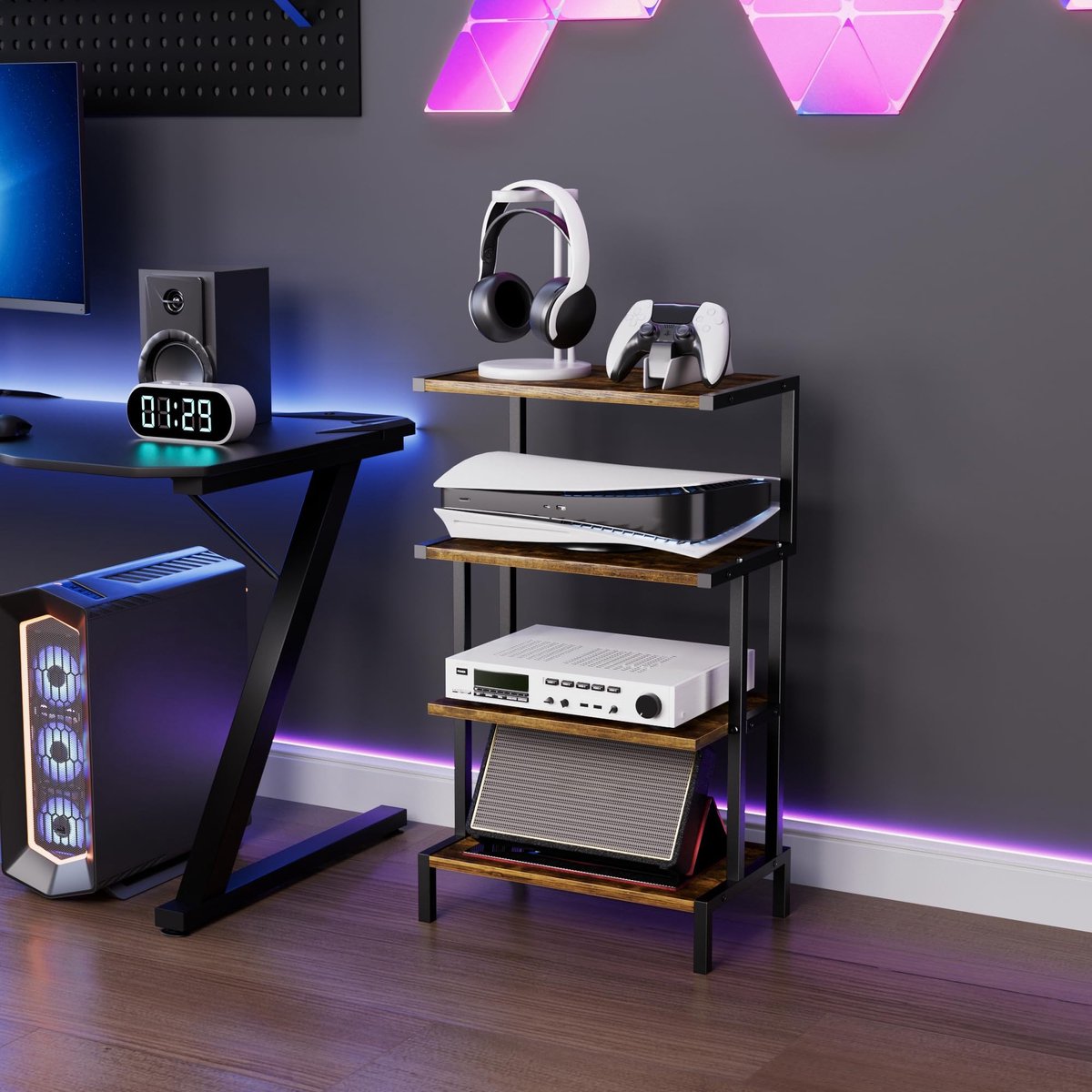 Omgoods - Aquzee 4-Tier HiFi Rek van Hout en Staal voor Audioapparatuur