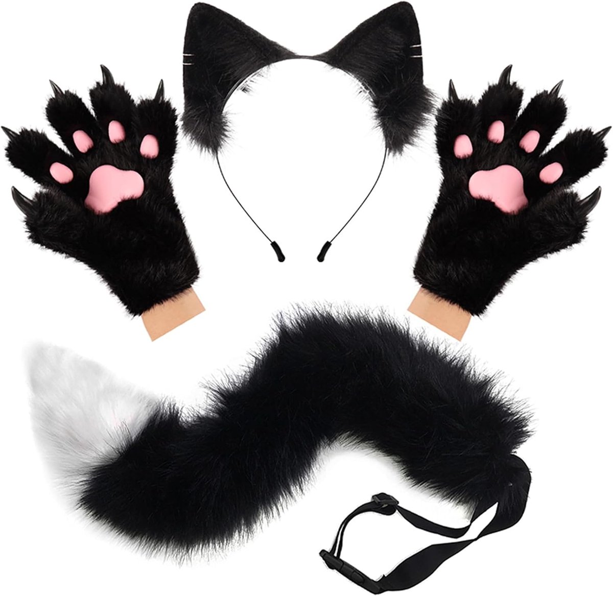 nepbont staart harige poten handschoenen kat oren hoofdband set Halloween kerstfeest aankleden kostuum cosplay kits