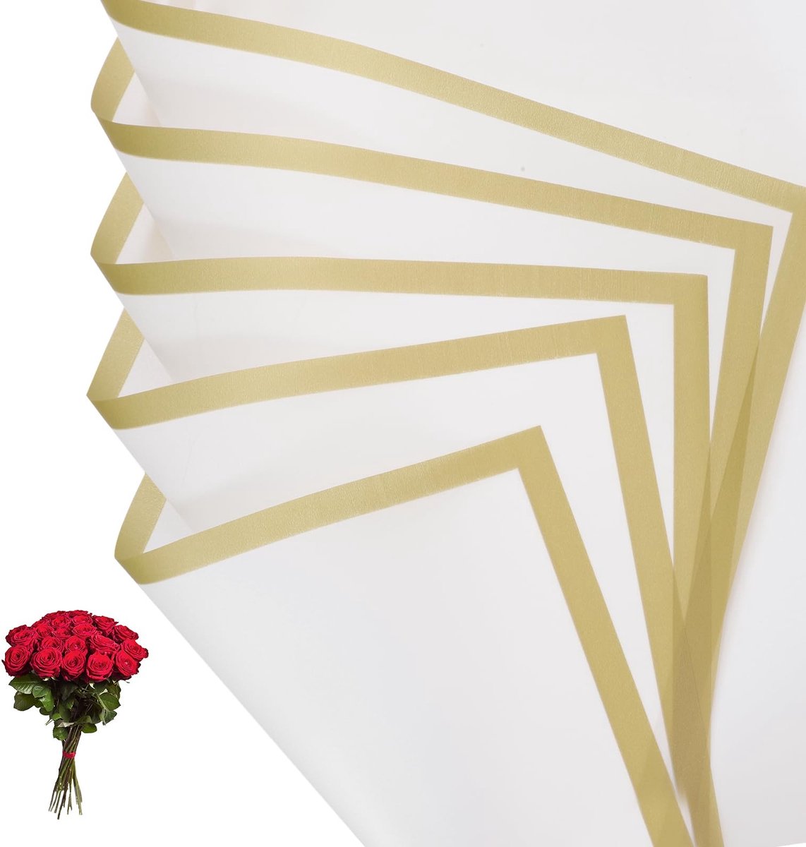 Omgoods - Bloem cadeaupapier 20 vellen met gouden rand voor bruiloften en meer