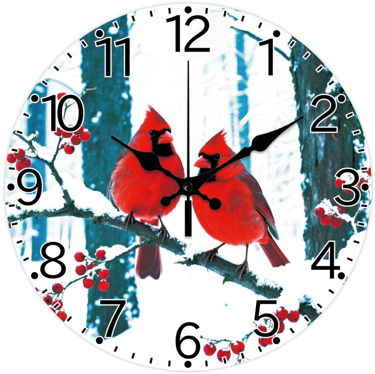 Omgoods - Kerst Klok met Kardinaal Motief, 30 cm, Rood Besneeuwd