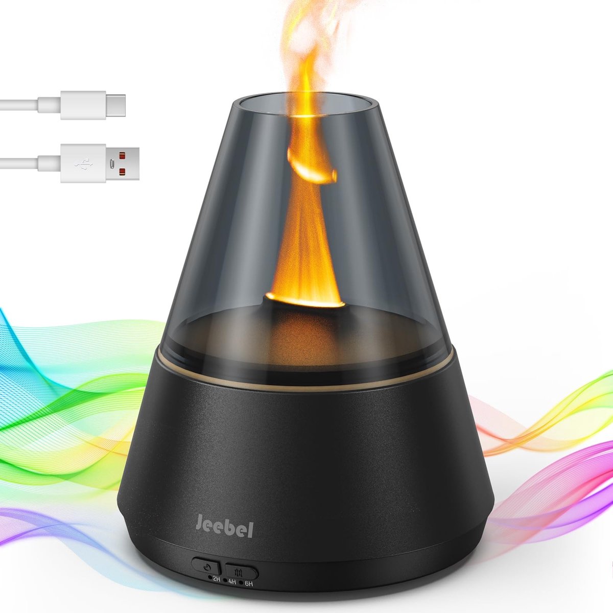 Omgoods - Essentiële Olie Diffuser met Vlam Effect en RGB LED Licht - 300 ml