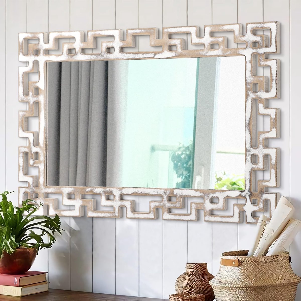Omgoods - Wandspiegel 65x45cm - Grote Decoratieve Spiegel met Houten Frame