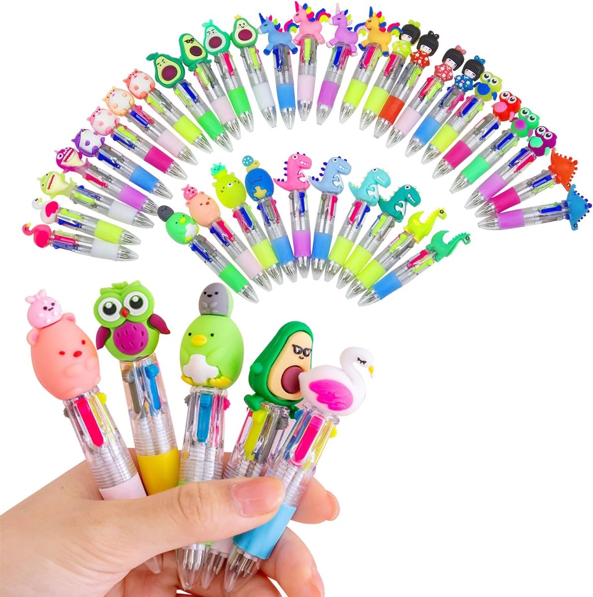 36 balpenset, meerkleurig, 4-in-1, intrekbaar, schattige pennen, met schattige kawaii-dieren, gadgets voor kinderen, feesten, geschenken en gadgets
