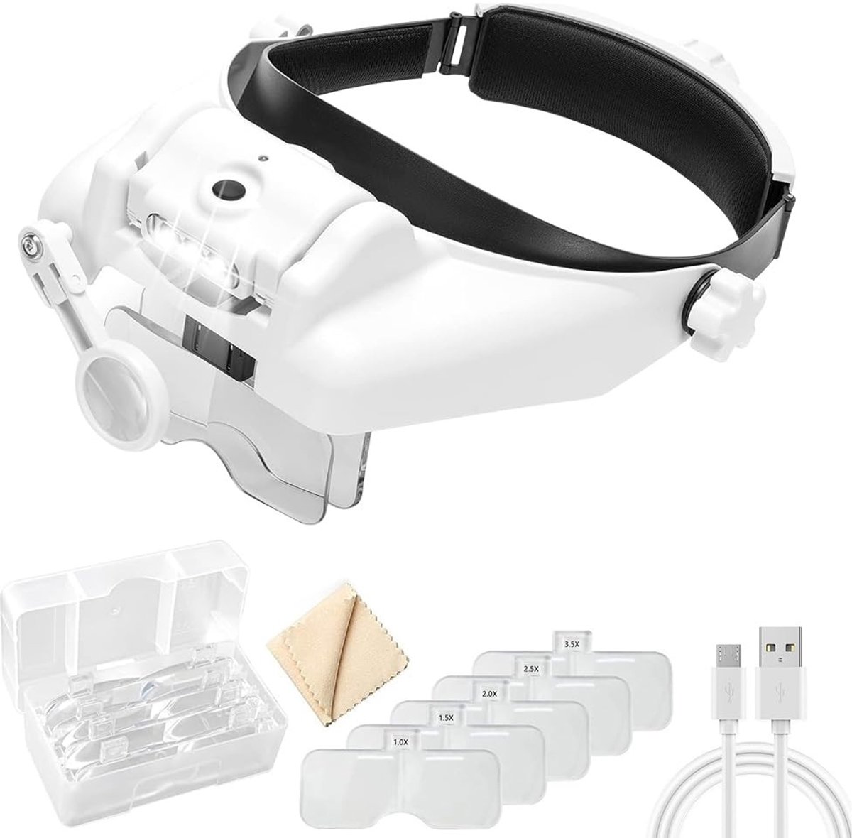 Omgoods - Hoofdband Vergrootglas met Licht - 3 LED's en 2 Instelbare Helderheid