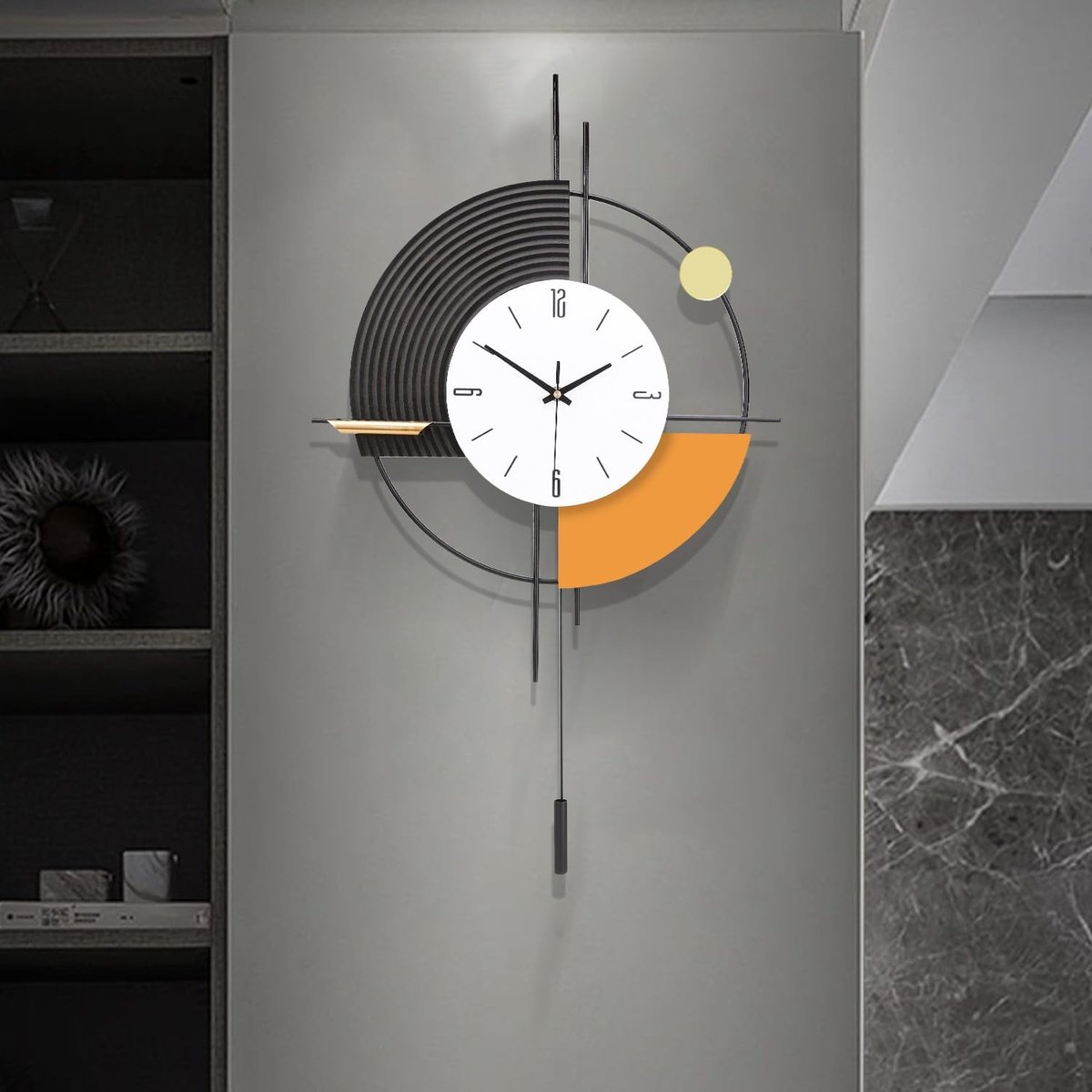 Omgoods - Wandklok voor de woonkamer, Stille Quartz met Pendule - Modern design voor elke ruimte