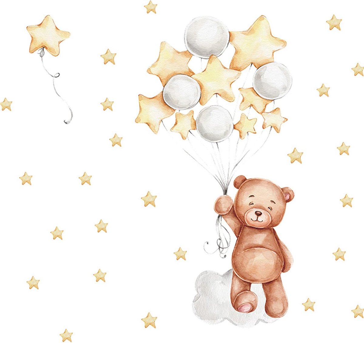 Muurstickers ballonnen met ster beer, muurstickers kinderen jongens en meisjes, muursticker kastdeur, wanddecoratie voor kinderkamer, woonkamer, hal muur decoratie | Muursticker muursticker decoratie voor woonkamer aquarel