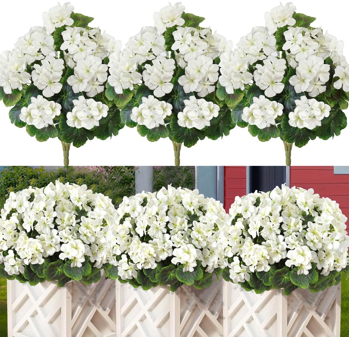 Omgoods - Kunstmatige Geraniums - 3 Bundels UV-bestendig voor Buiten en Binnen