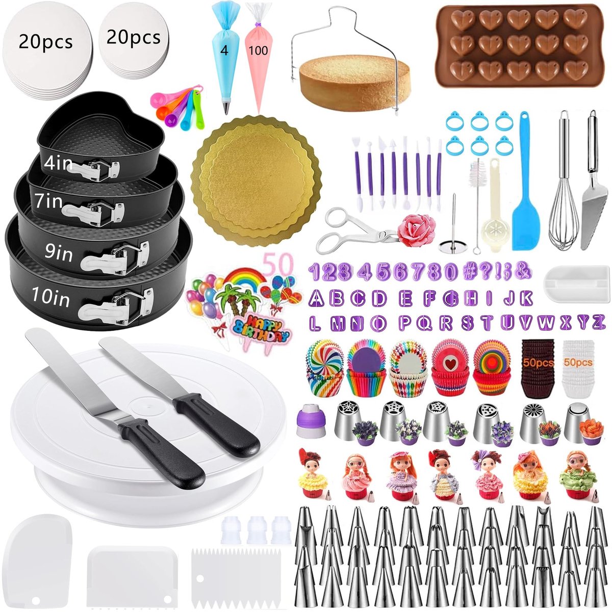 Omgoods - 540 Delige Taart Decoratie Set - Inclusief Draaitafel en Decoratietools