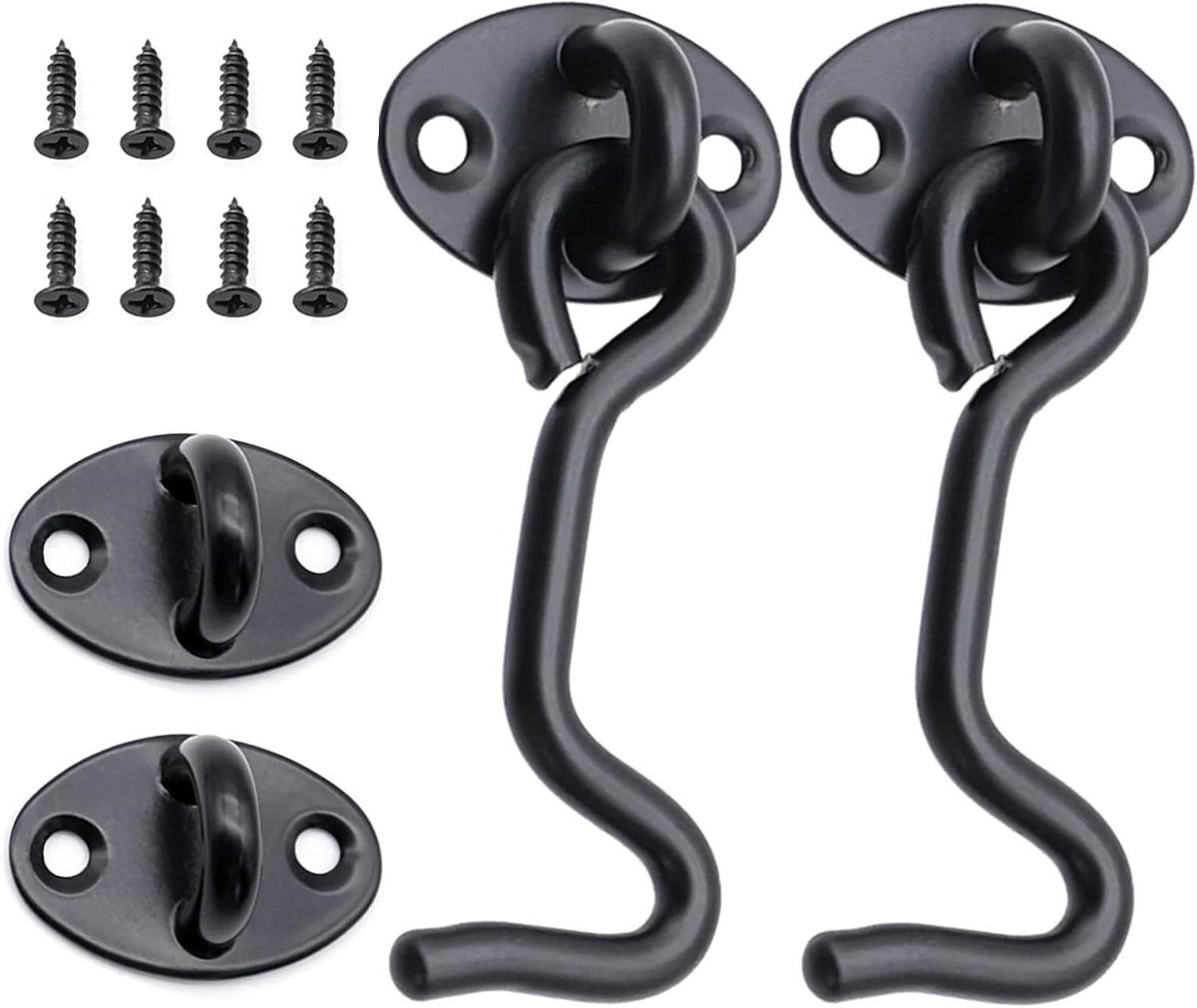 Stormhaken set - Cabinehaken deur - Deuren vastzetten - Roestvrij staal - 75 cm - Mat zwart