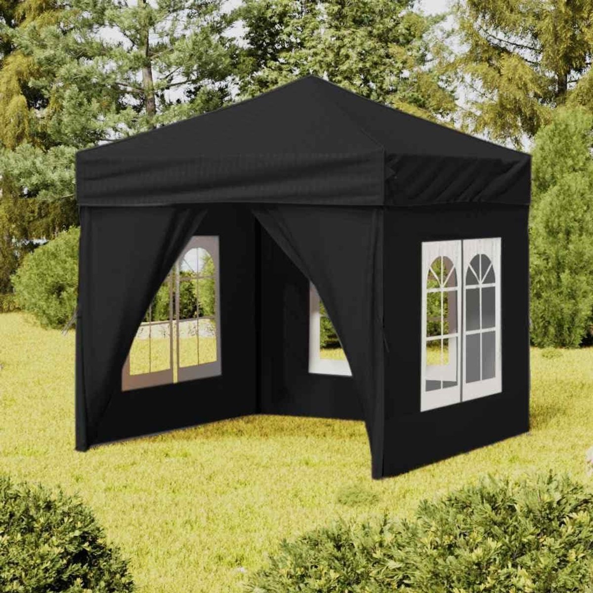 Opvouwbare Partytent - Paviljoen Tuin - Feesten Buiten - Met Zijwanden - 2 x 2 Meter - Zwart