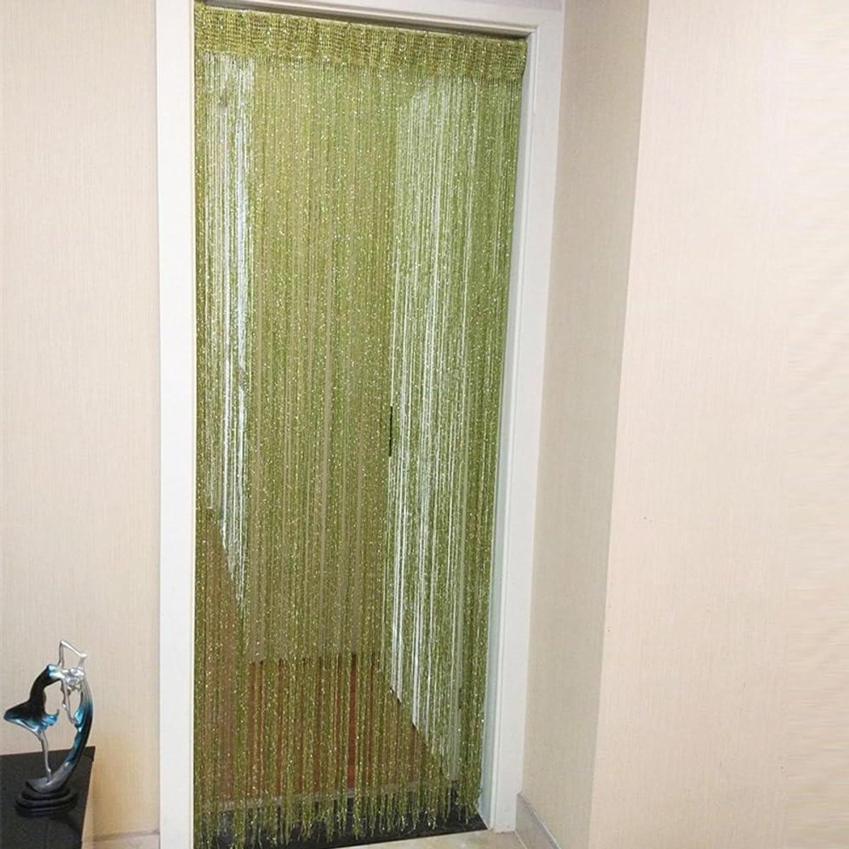 Draad Gordijn - Kamerverdeler Tassel - Ruimte Verfraaien - Zilveren Draad - 100x200 cm - Groen