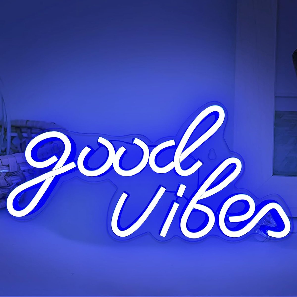 Vibes Neonbord, led-neonlicht, borden, lichtreclame, USB-lichtletters, neon belettering voor wanddecoratie, slaapkamer, verjaardag, feest, bruiloft, Valentijnsdag (Good Vibes-blauw)