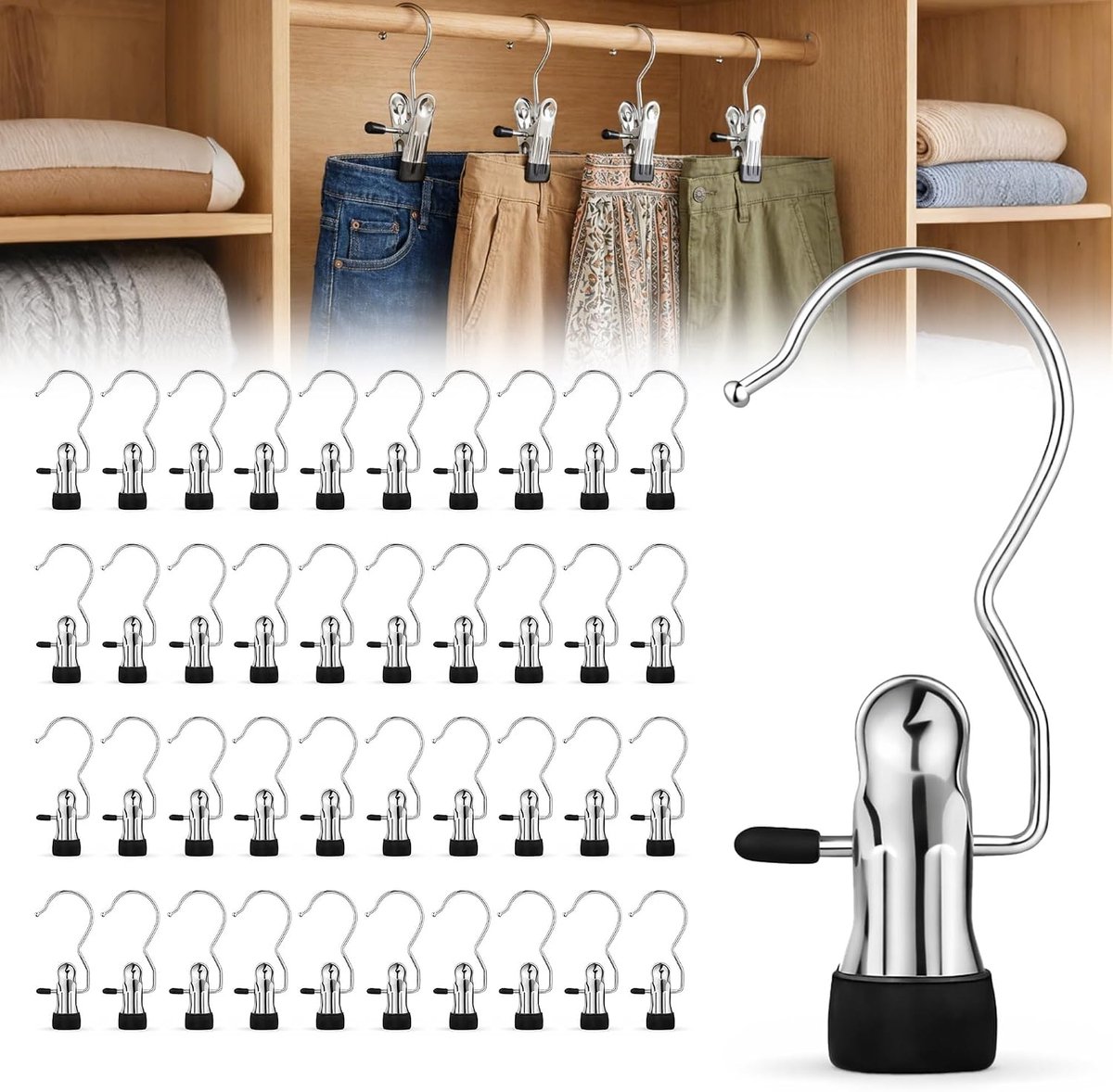 40 stuks kleerhangers, klemhaken: antislip kleerhangercliphaken, 360°