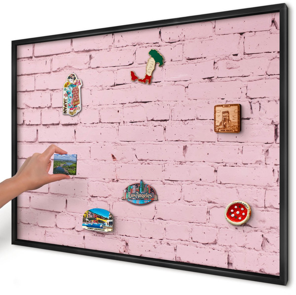 Artprintcave Roze Magneetbord mit Zwart Frame - 100x70 cm - Roze Baksteen Magnetisch Bord - Minimalist Magneetbord Voor Foto's - Texturen